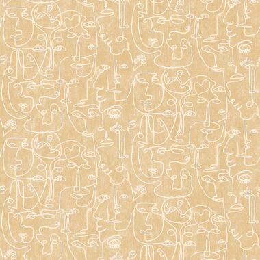 Dutch Wallcoverings - Arty Faces oker/wit - 0,53x10,05m product