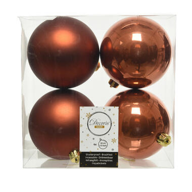 Decoris Kerstballen - 4x st - terra bruin - 10 cm - kunststof product