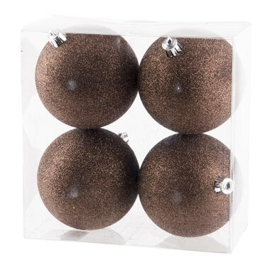 Cosy & Trendy Kerstballen - 4 st - donkerbruin - glitters - 10 cm product