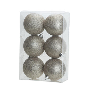 Cosy & Trendy Kerstballen - 6x st - champagne - glitters - 8 cm product