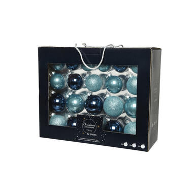 Decoris Kerstballen set - 42-delig - ijsblauw - donkerblauw - glas product