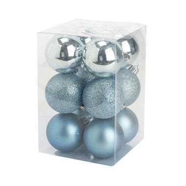 Cosy & Trendy Kerstballen - 12 st - ijsblauw - mat/glans/glitter product