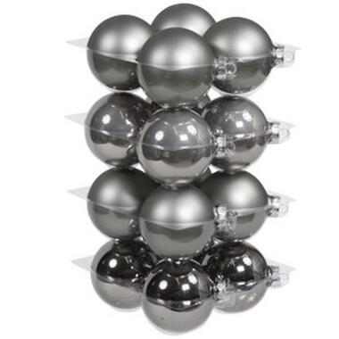 Othmar decorations Kerstballen - 16x - titanium grijs - mix - 8 cm product