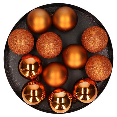 Cosy & Trendy Kerstballen - 12 st - oranje - mat/glans/glitter product