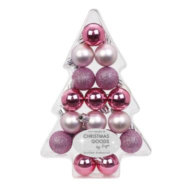 Inge goods Kerstballen - 17 stuks - roze - mix - kunststof - 3 cm product
