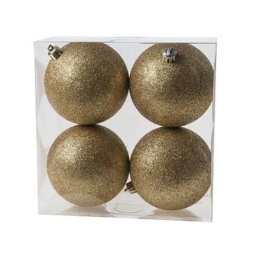 Cosy & Trendy Kerstballen - 4 stuks - goudkleurig - glitter - 10 cm product