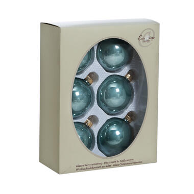Cosy & Trendy Kerstballen - 6 st - eucalyptus groen - glas - 7 cm product