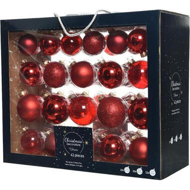 Decoris Kerstballen - 42x - rood - glans - mat - glitter - mix product