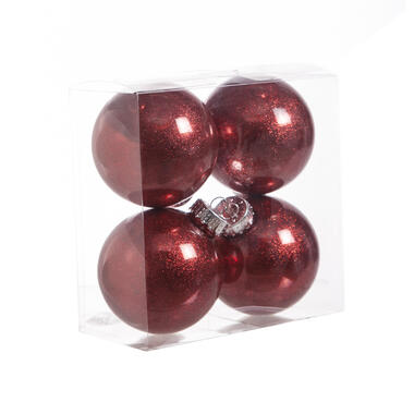 Cosy & Trendy Kerstballen - rood - glitter - 4 stuks - 8 cm product