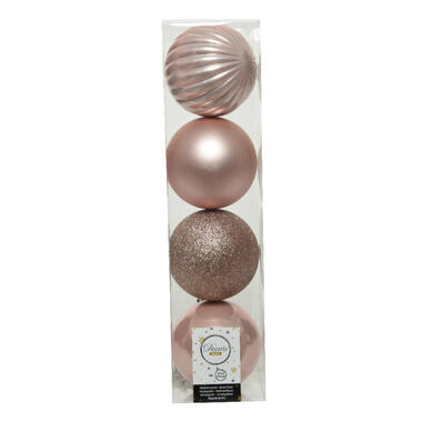 Decoris Kerstballen - 4ST - lichtroze - kunststof - 10 cm product