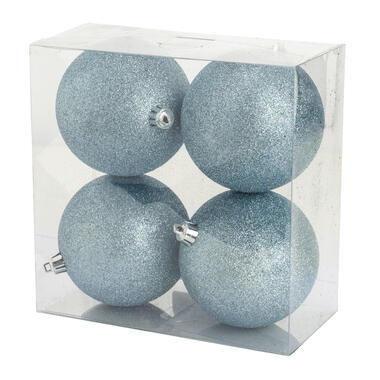 Cosy & Trendy Kerstballen - 4 stuks - ijsblauw - glitters - 10 cm product