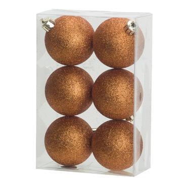 Cosy & Trendy Kerstballen - 6 ST - oranje - glitters - 8 cm product