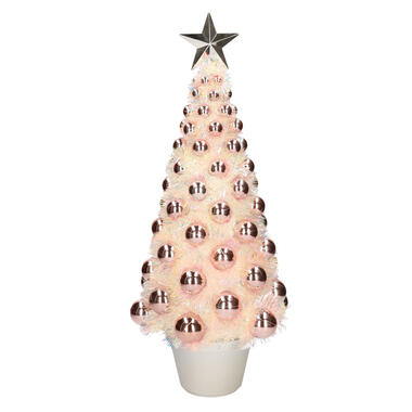 Bellatio decorations Kerstboom - lichtjes en ballen - roze - 50 cm product