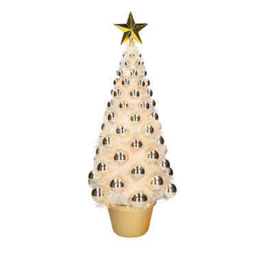 Bellatio decorations Kerstboom - lichtjes en ballen - goud - 50 cm product