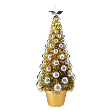 Bellatio decorations Kunstkerstboom - mini - zilver met goud - 50 cm product
