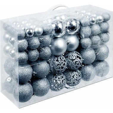 Bellatio decorations Kerstballen - 100 st - mix - zilver - kunststof product