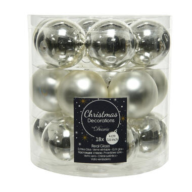 Decoris Kleine kerstballen - 18x - zilver - D4 cm - glas product