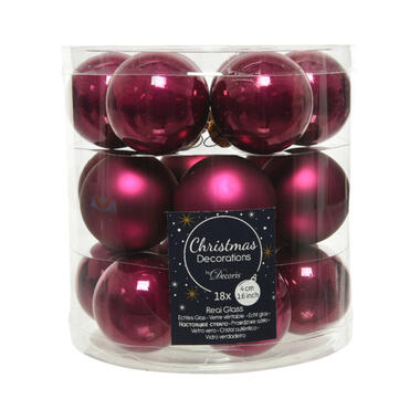 Decoris Kerstballen - 4 cm - framboos roze - 18 stuks product