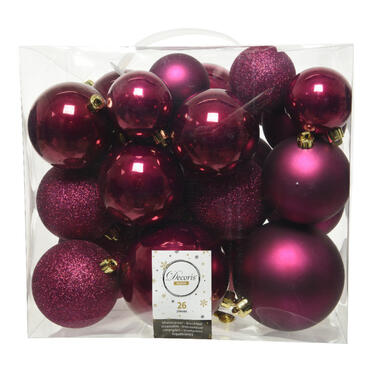 Decoris Kerstballen - 26x st - bessen roze - 6-8-10 cm product