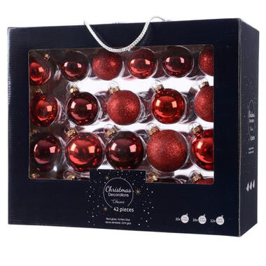 Decoris Kerstballen - glas - rood - 42-delig product