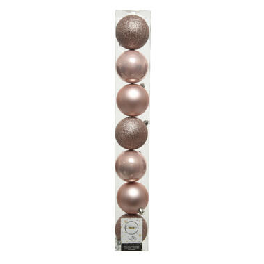 Decoris Kerstballen - 8 cm - lichtroze - 7 stuks product