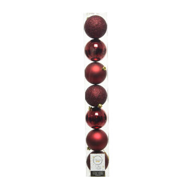 Decoris Kerstballen - 8 cm - donkerrood - 7 stuks product