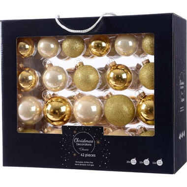 Decoris Kerstballen - glas - goud - 42-delig product