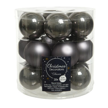 Decoris Kleine kerstballen - 18x - antraciet grijs - D4 cm - glas product