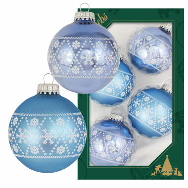 Krebs Kerstballen - 4 stuks - blauw - glas - 7 cm product