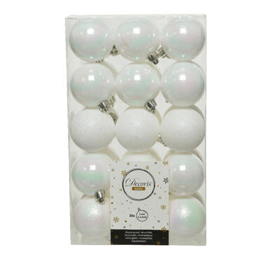 Decoris Kerstballen - 6 cm - parelmoer wit - 30 stuks product