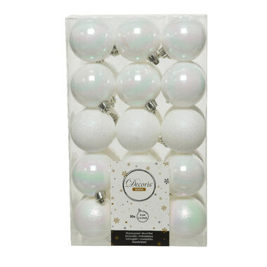 Decoris kerstballen - 30x st - wit parelmoer - D6 cm product