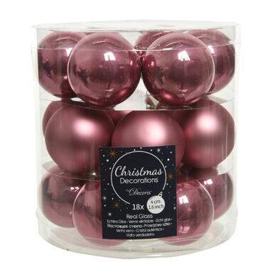 Decoris Kleine kerstballen - 18x - oudroze - D4 cm - glas product