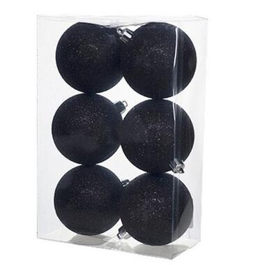 Cosy & Trendy Kerstballen - 6 stuks - zwart - glitter - 8 cm product