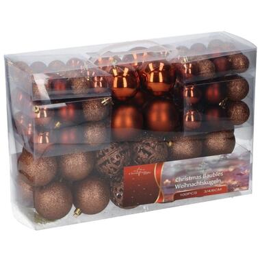 Bellatio decorations Kerstballen - 100st - mix - bruin - kunststof - 3-4-6 cm product