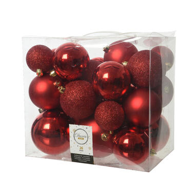 Decoris Kerstballen - 26x st - rood - 6-8-10 cm product