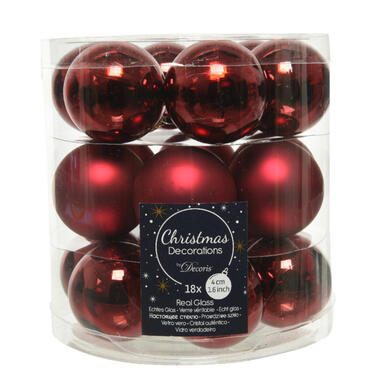 Decoris Kleine kerstballen - 18x - donkerrood - D4 cm - glas product