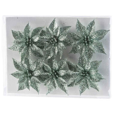 Cosy & Trendy Kersthangers - 6 stuks - mintgroen - glitter bloemen product