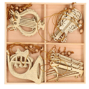 Bellatio Decorations Kersthangers - 7 cm - muziekinstrumenten - goud - 16 stuks product