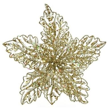 Bellatio Decorations Kersthangers - 23 cm - glitter bloem - goud product