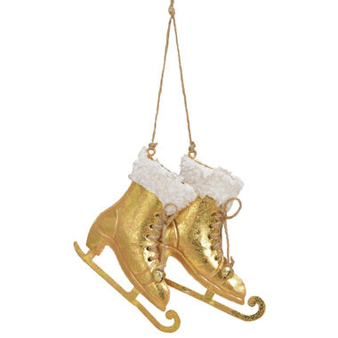 Bellatio Decorations Kersthangers - 14 cm - schaatsen - goud - 2 stuks product