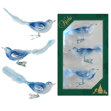 Bellatio Decorations Kersthangers - 11 cm - vogels - blauw - 3 stuks product
