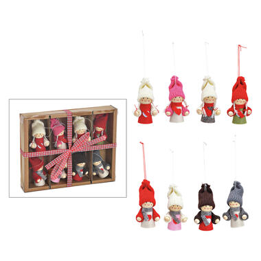 Bellatio Decorations Kersthangers - poppetjes - 4 x 7 x 3 cm - 8 stuks product