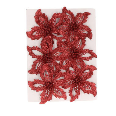 Cosy & Trendy Kersthangers - glitter bloemen - op clip - rood product