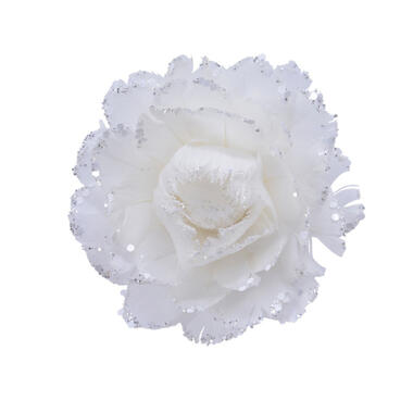 Decoris Kersthangers - 11 cm - bloemen - wit - 1 stuk product