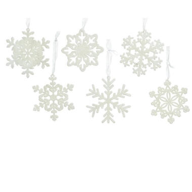 Decoris Kersthangers - 10 cm - sneeuwvlokken - wit - 6 stuks product