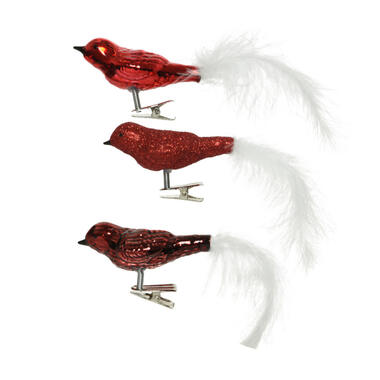 Decoris Kersthangers - 8 cm - vogels - rood - 3 stuks product