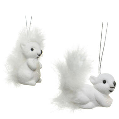 Decoris Kersthangers - 6 cm - eekhoorns - wit - 2 stuks product