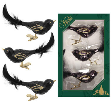 Bellatio Decorations Kersthangers - 11 cm - vogels - zwart - 3 stuks product