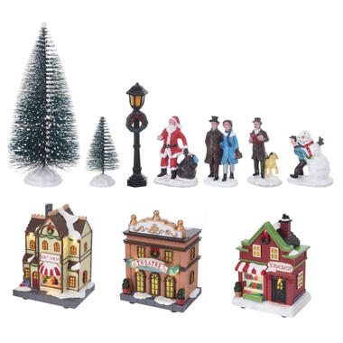 Bellatio decorations Kerstdorp - huisjes en figuren - 17-delig product