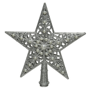 Decoris Kerstboompiek - 21 cm - ster - kunststof - zilver product